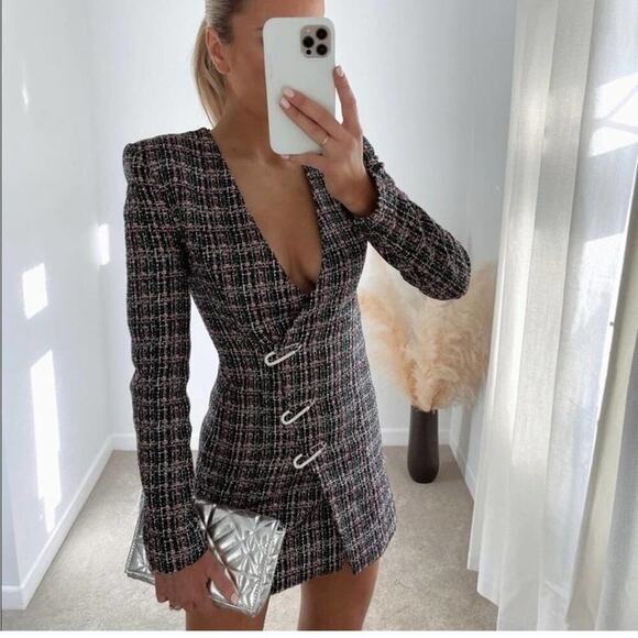 Zara Tweed Blazer Dress Size Large - Picture 3 of 12